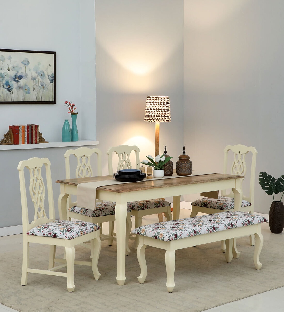 Buy Versaille Solid Wood 6 Seater Dining Set In Tulip Finish With Bench at 3 OFF by Amberville
