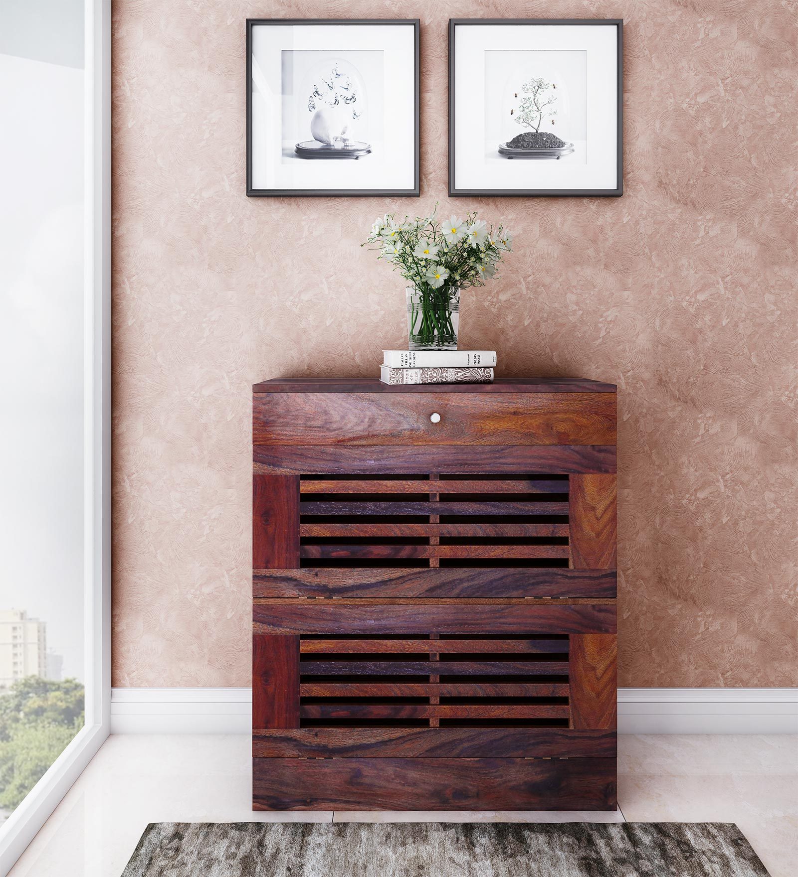 Buy Victory Shoe Rack In Sheesham Wood Online Tilt Out Shoe Racks