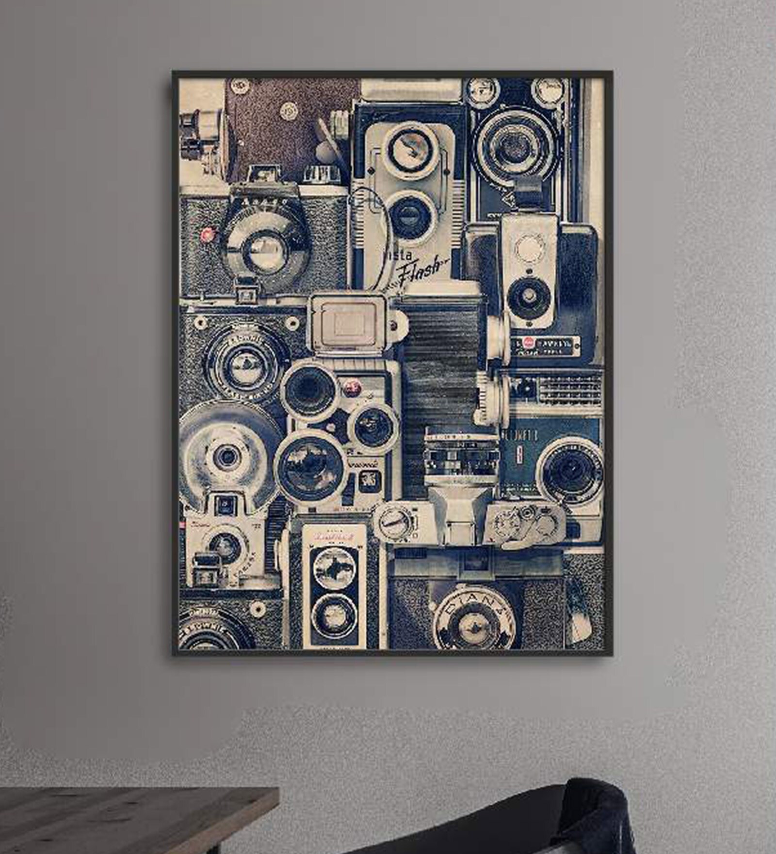 Buy Vintage Cameras Multicolor Canvas Framed Abstract Art Print at 14