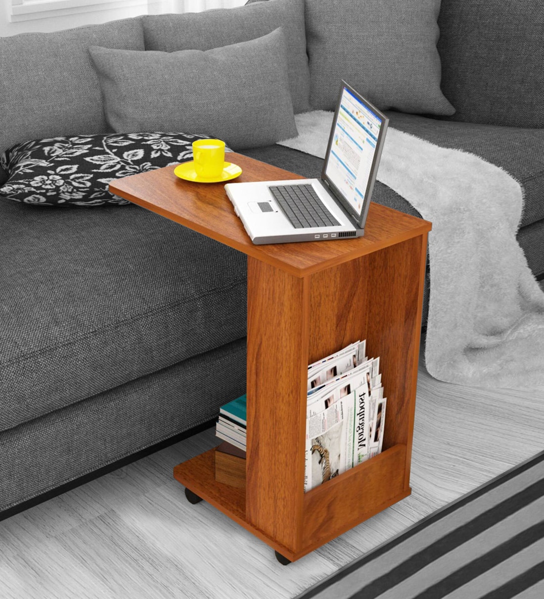 Voyager C-Shape End Table in Brazilian Walnut Finish 