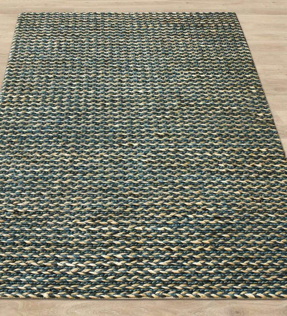 Buy Blue Hemp Solid 5 x 8 Feet Hand Woven Carpet by The Rug Republic