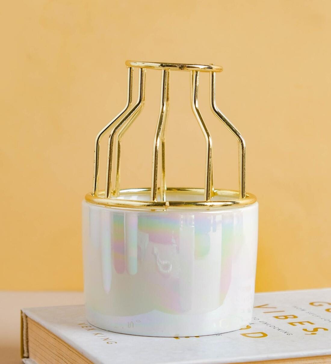 Buy White & Gold Small Ceramic Pot For Plants Online Desk Pots Pots