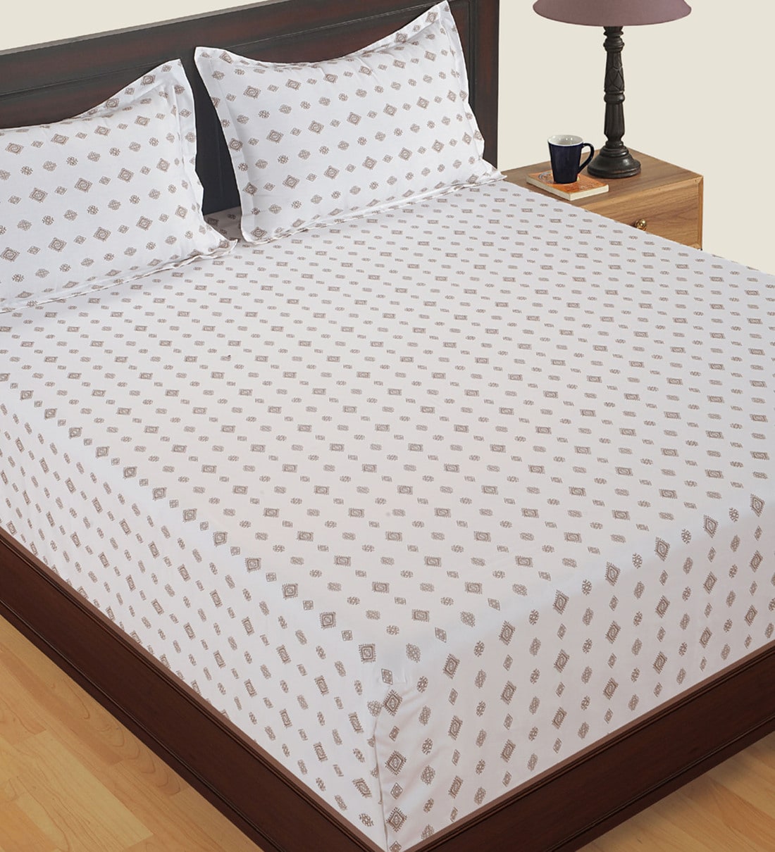 Buy White Traditional 210 TC Cotton 1 Double Bedsheet with 2 Pillow
