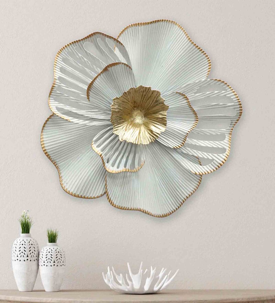 Buy White Blossom Floral Metal Wall Art by Dekor Company Online