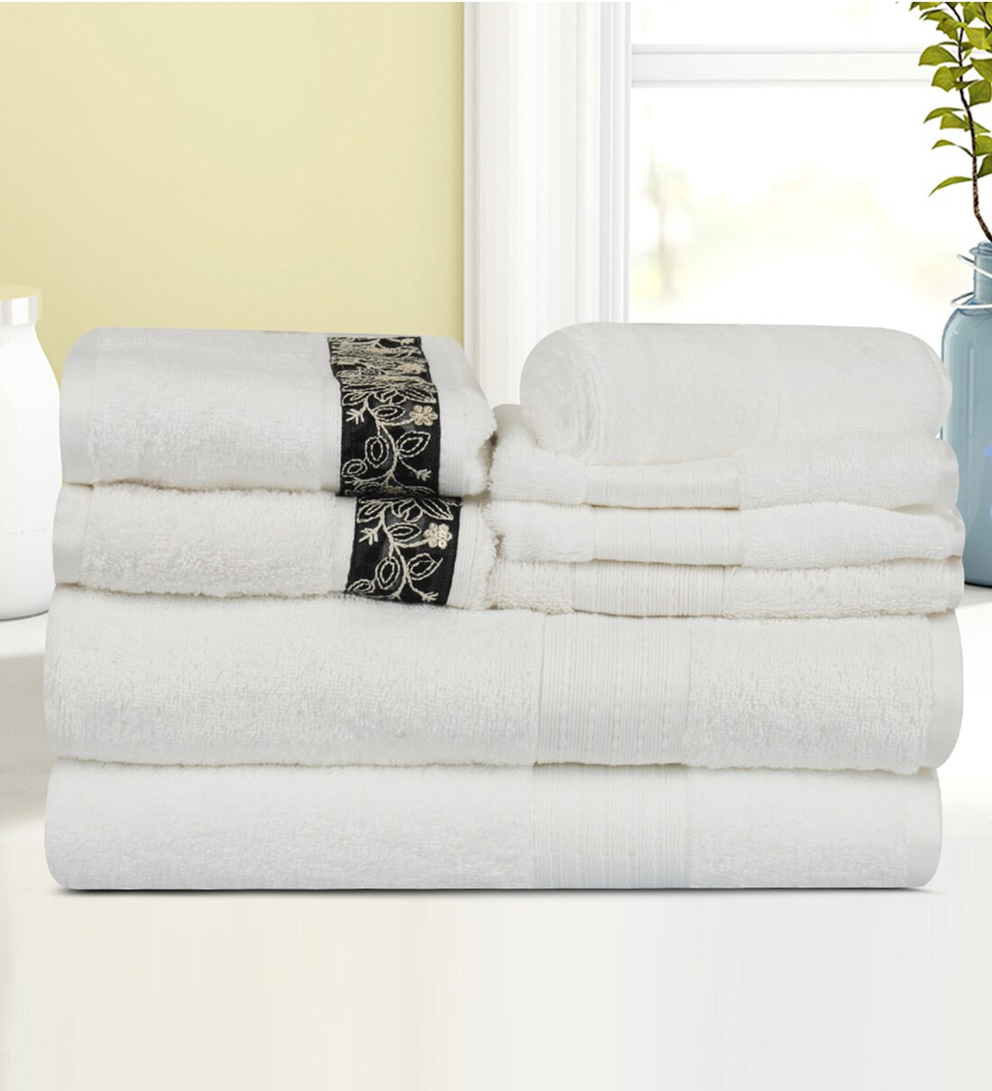 Buy White Cotton Solid 500 GSM Towel Set 8 Pieces by Lush & Beyond at 60 OFF by LUSH & BEYOND