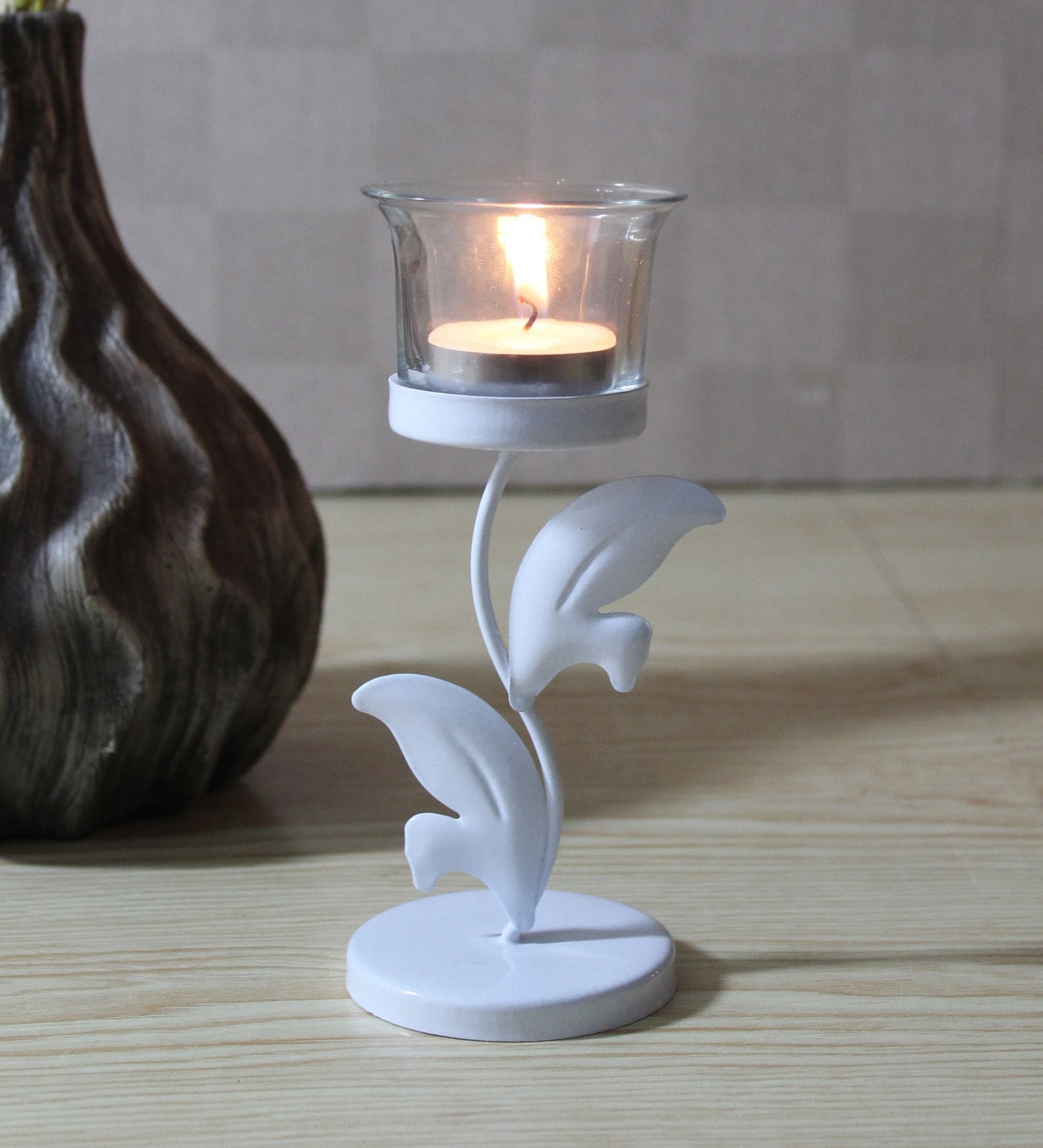 White Iron Lyon Candle Holder, By Hosley