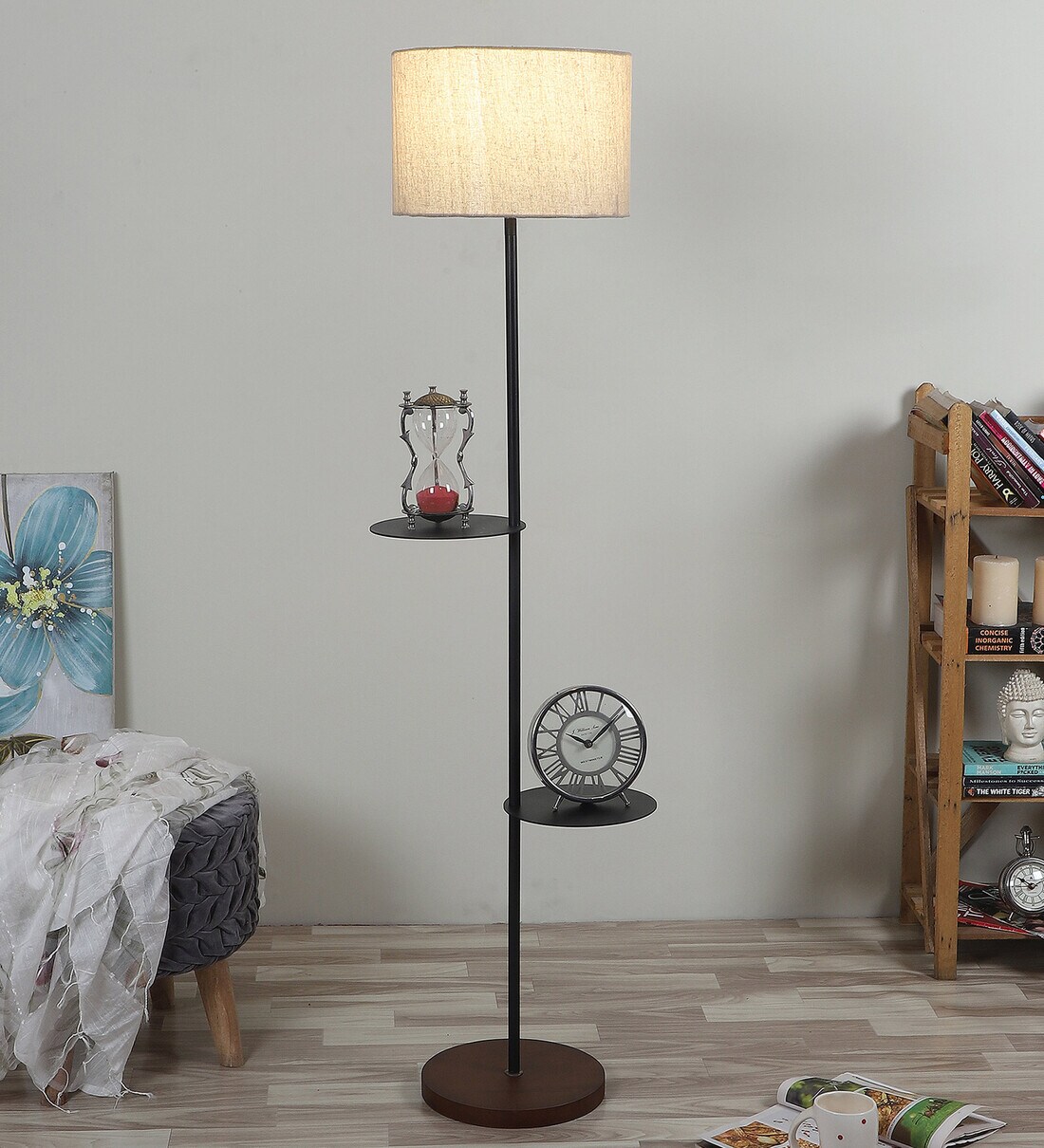 Buy Chic White Jute Shade Shelf Floor Lamp With MDF Base By Pristine Interiors at 42 OFF by