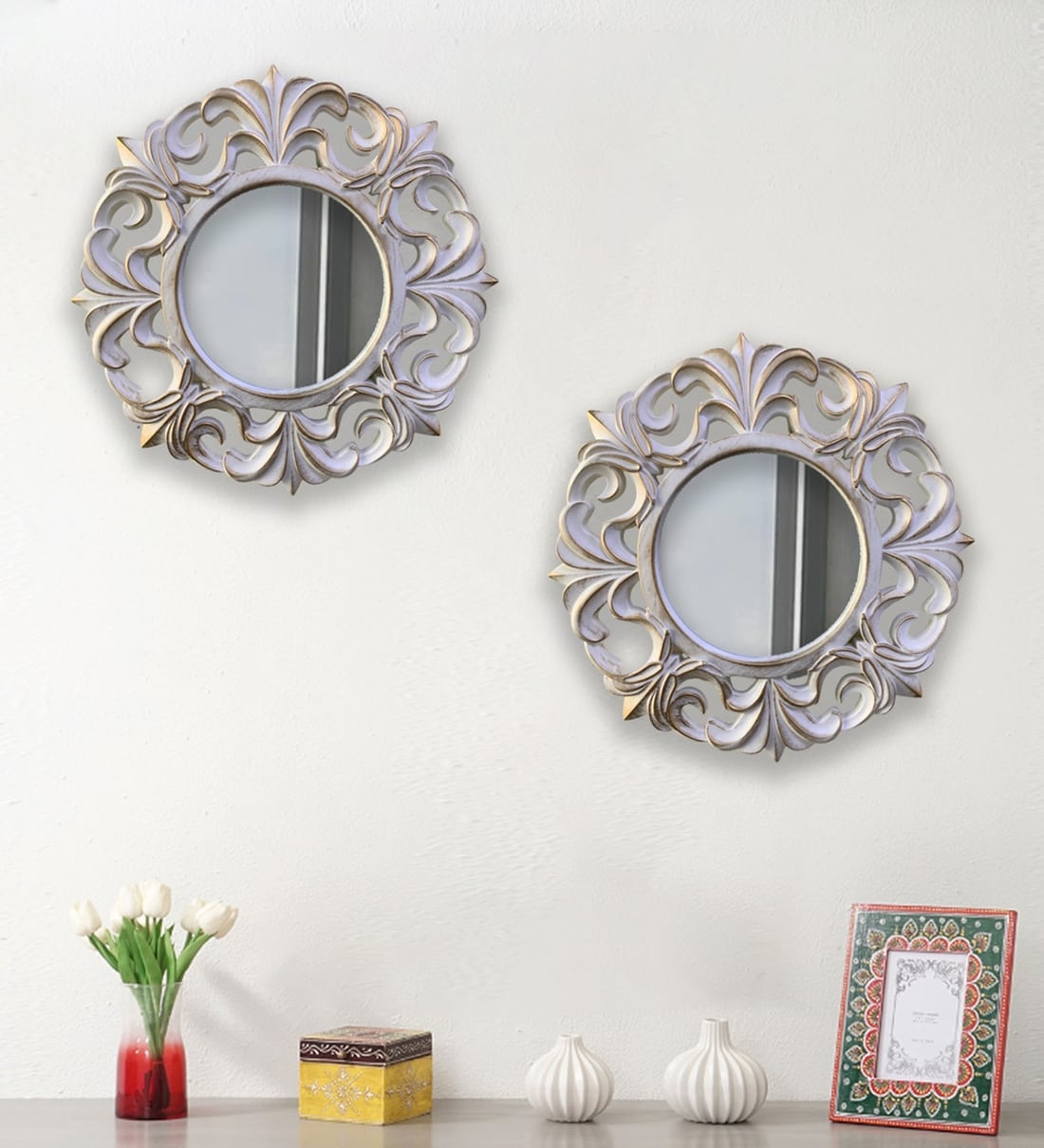 Buy White Plastic (Set of 2) Wall Mirror at 58 OFF by Art Street Pepperfry