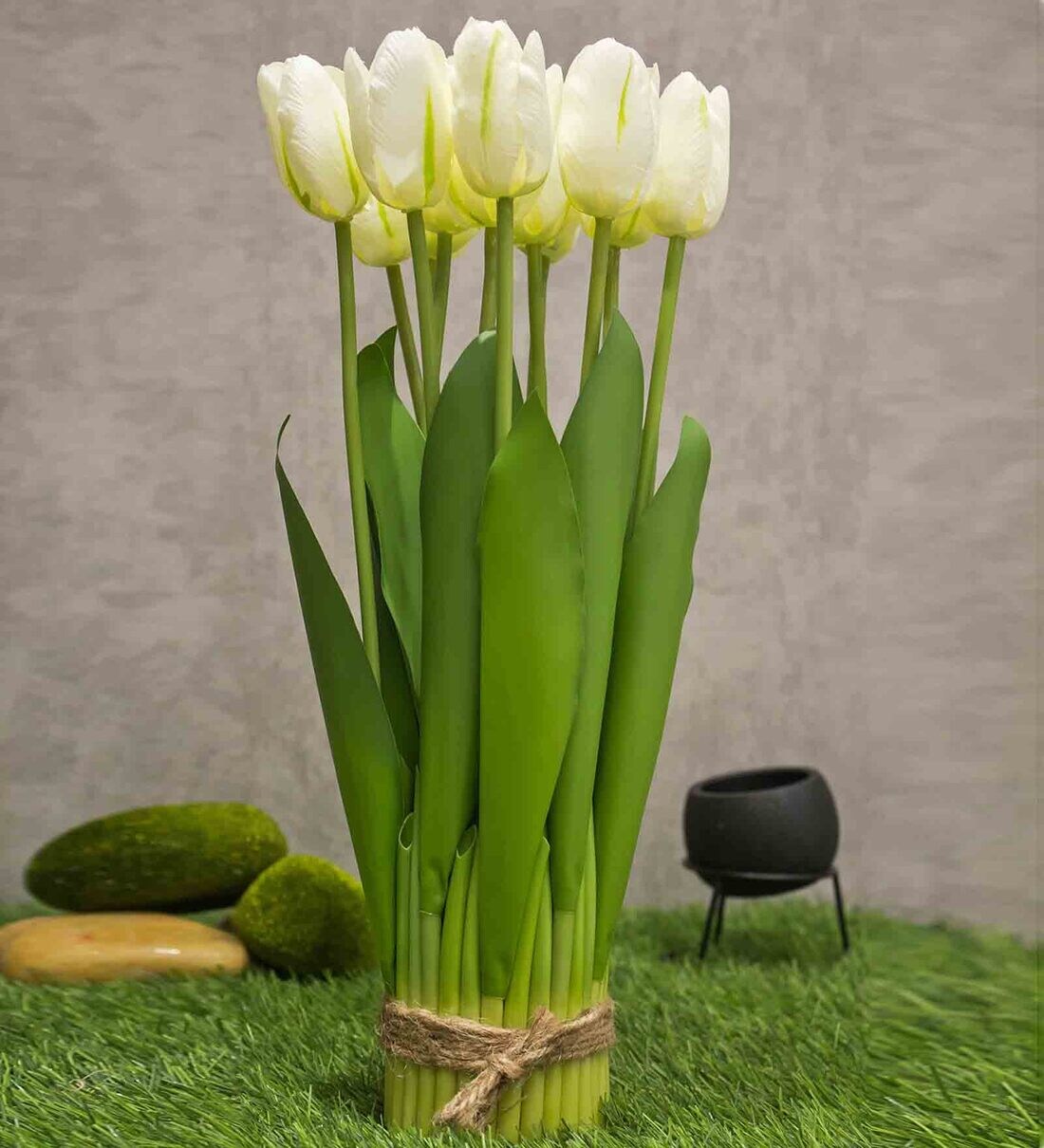 Buy White Polyester Fabric Artificial Tulip Flower Bunch by PolliNation