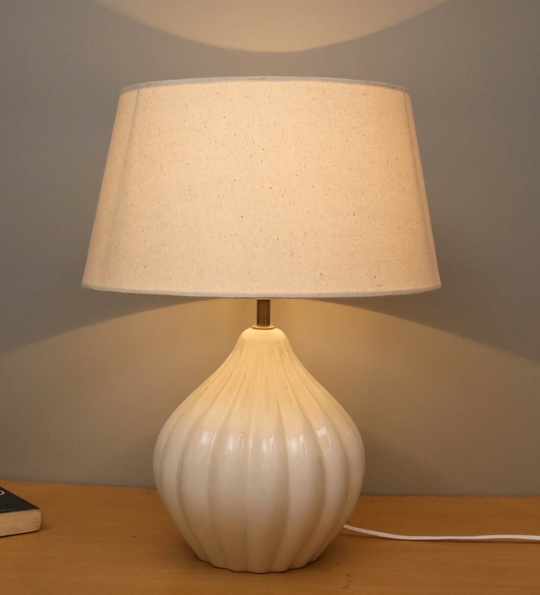 Buy White Shade Table Lamp With Ceramic Base By Homesake Online