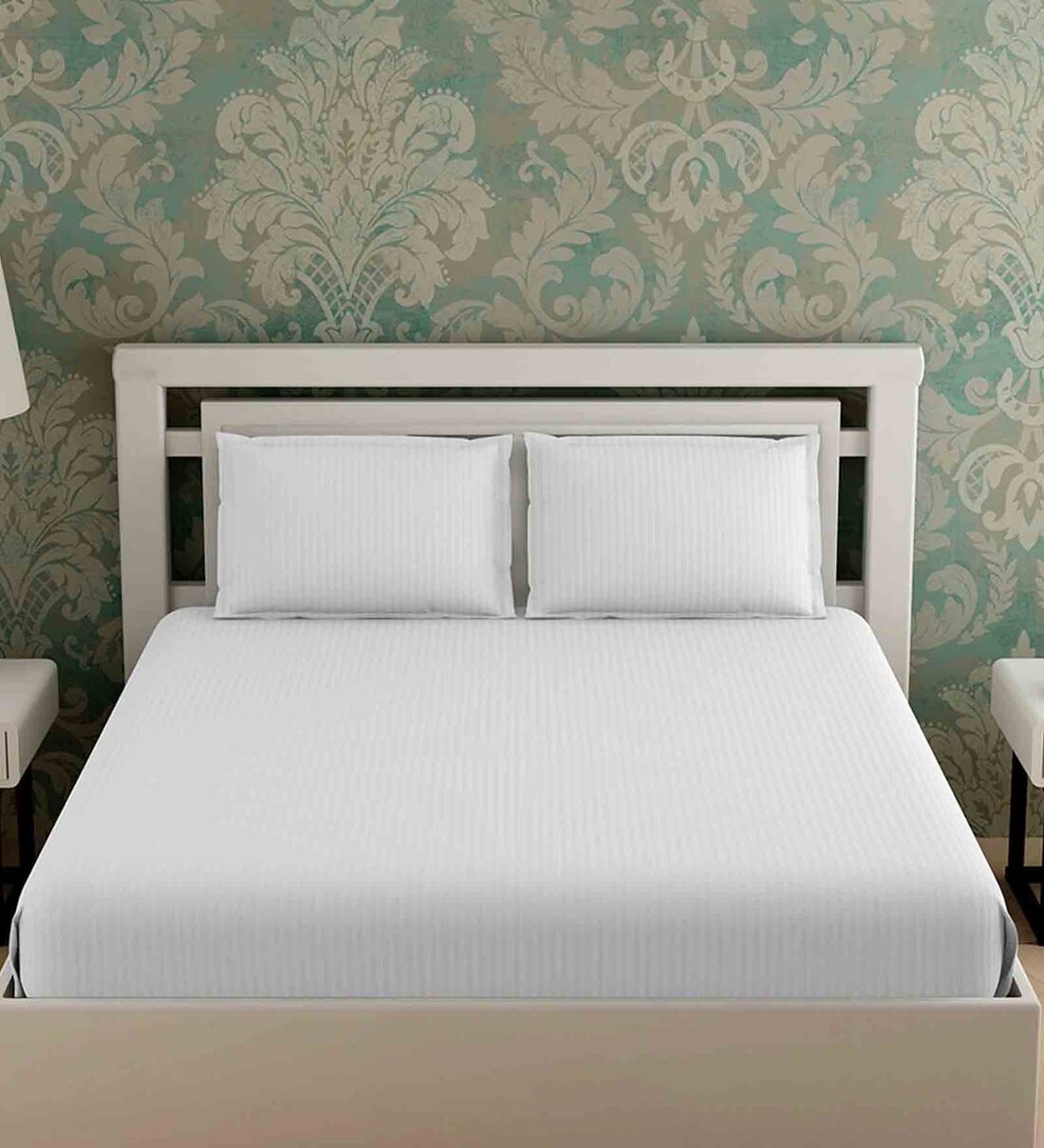 Buy White Solid 280 TC Cotton King Sized Bed Sheets with 2 Pillow