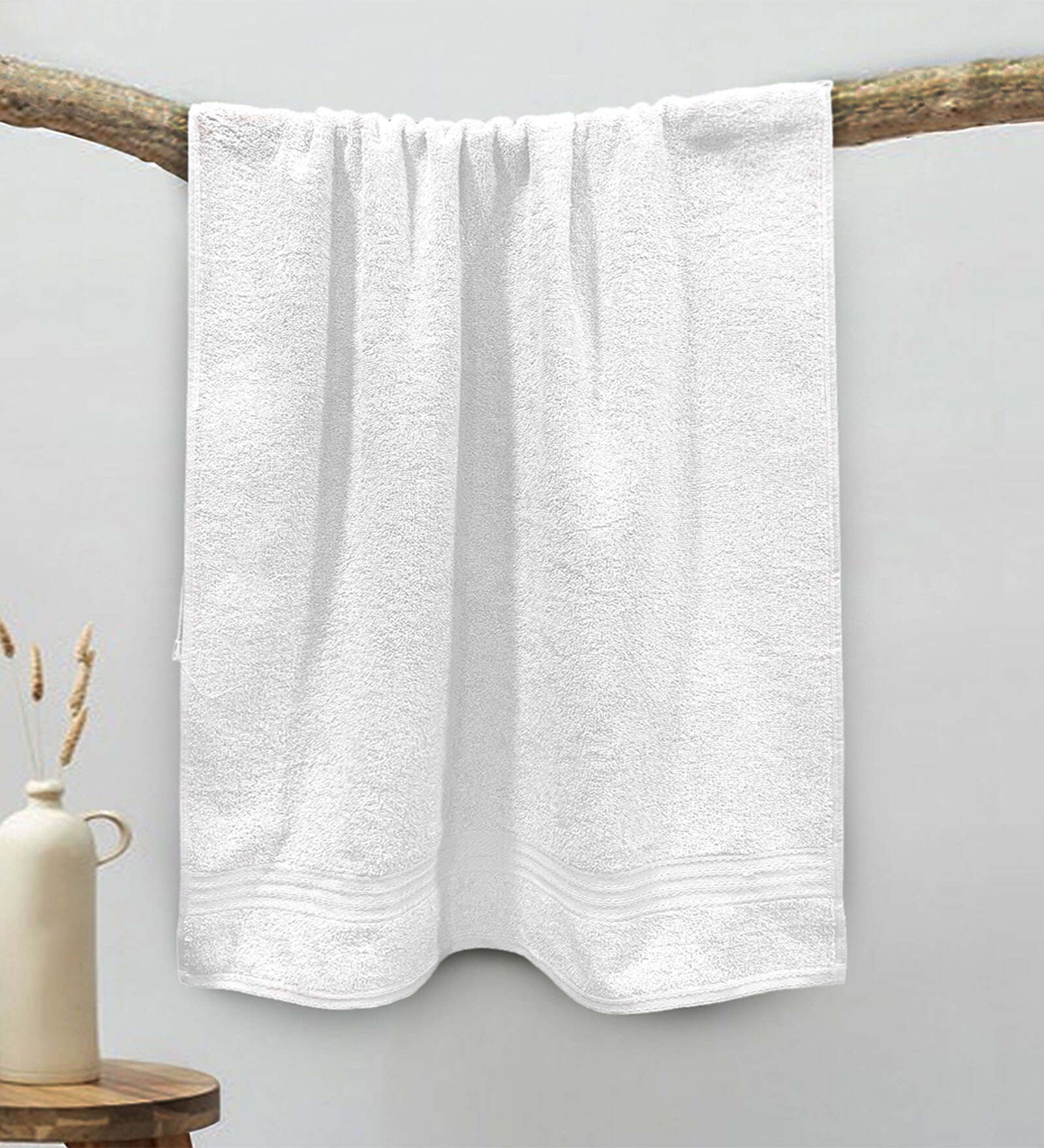 Buy White Anatolia Solid 500 GSM Cotton Bath Towel By Sassoon Fab