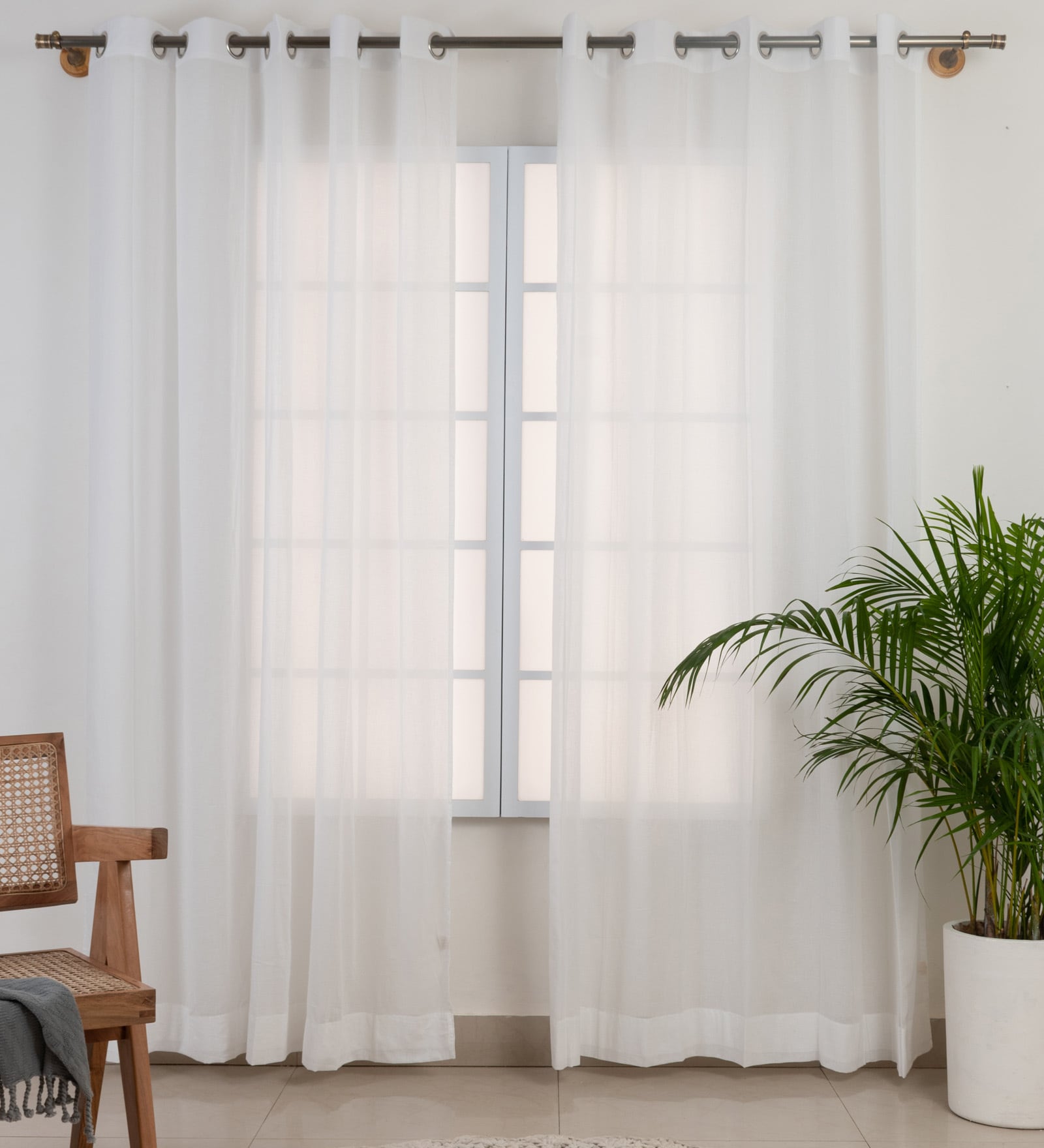 Buy White Cotton Solid 7.5ft Sheer Eyelet Door Curtain by The Yellow ...