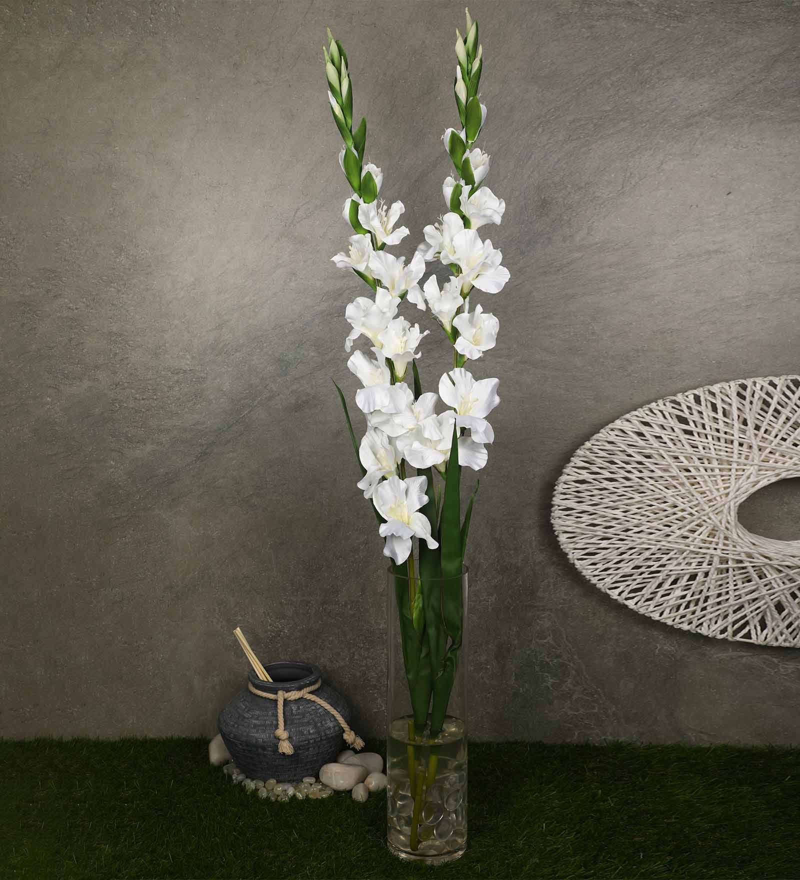 Buy White Fabric Gladiolus Artificial Flower, Pack of 2 by Pollination