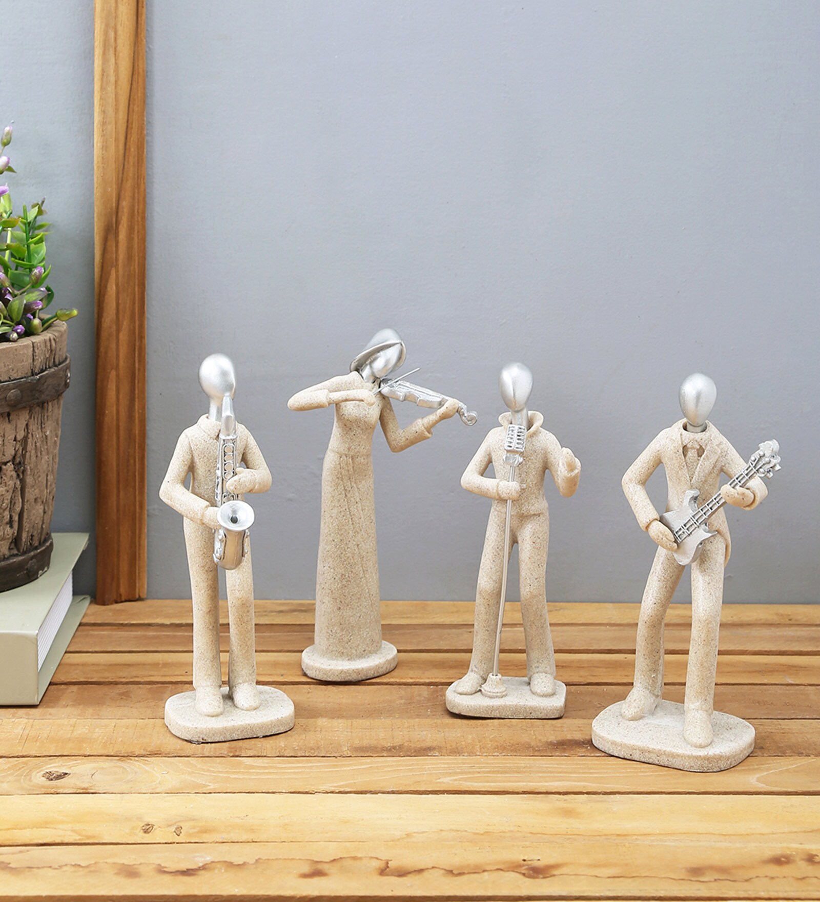 Buy White Resin Joyous Band 4 Members Statues Showpiece by Aapno
