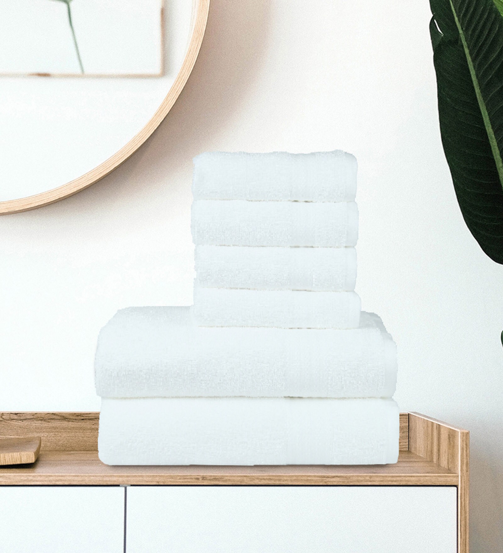 Buy White Solid 400 GSM Cotton Towel Sets (Set of 6) by Trident Online