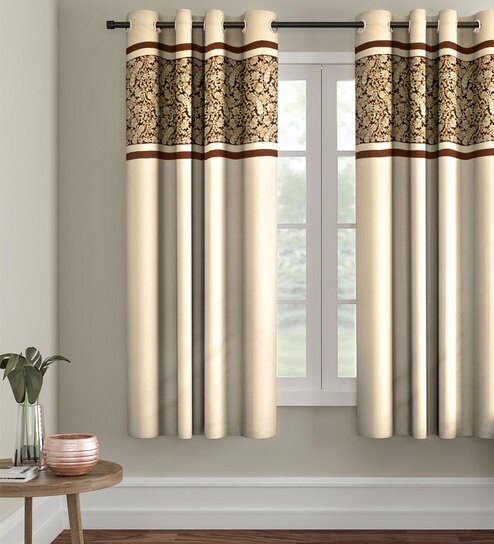 Buy White Blackout Satin 5 Feet Eyelet Window Curtain By Eyda
