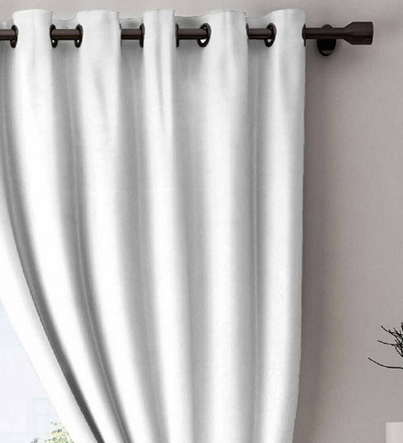 Buy White Blackout Silk 5 Feet Eyelet Door Curtain By Swayam