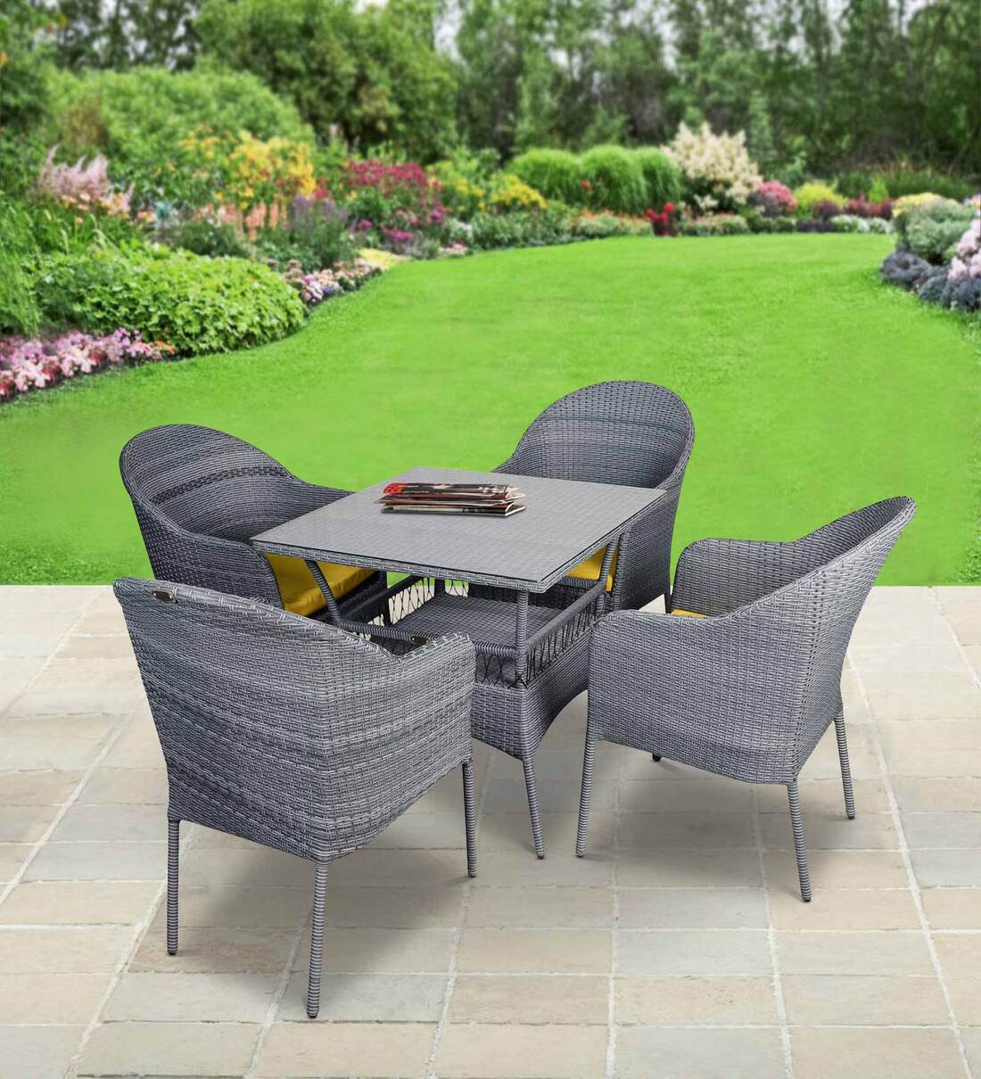 Buy Berlin Wicker Table and Chair Set in Grey Colour at 31 OFF by