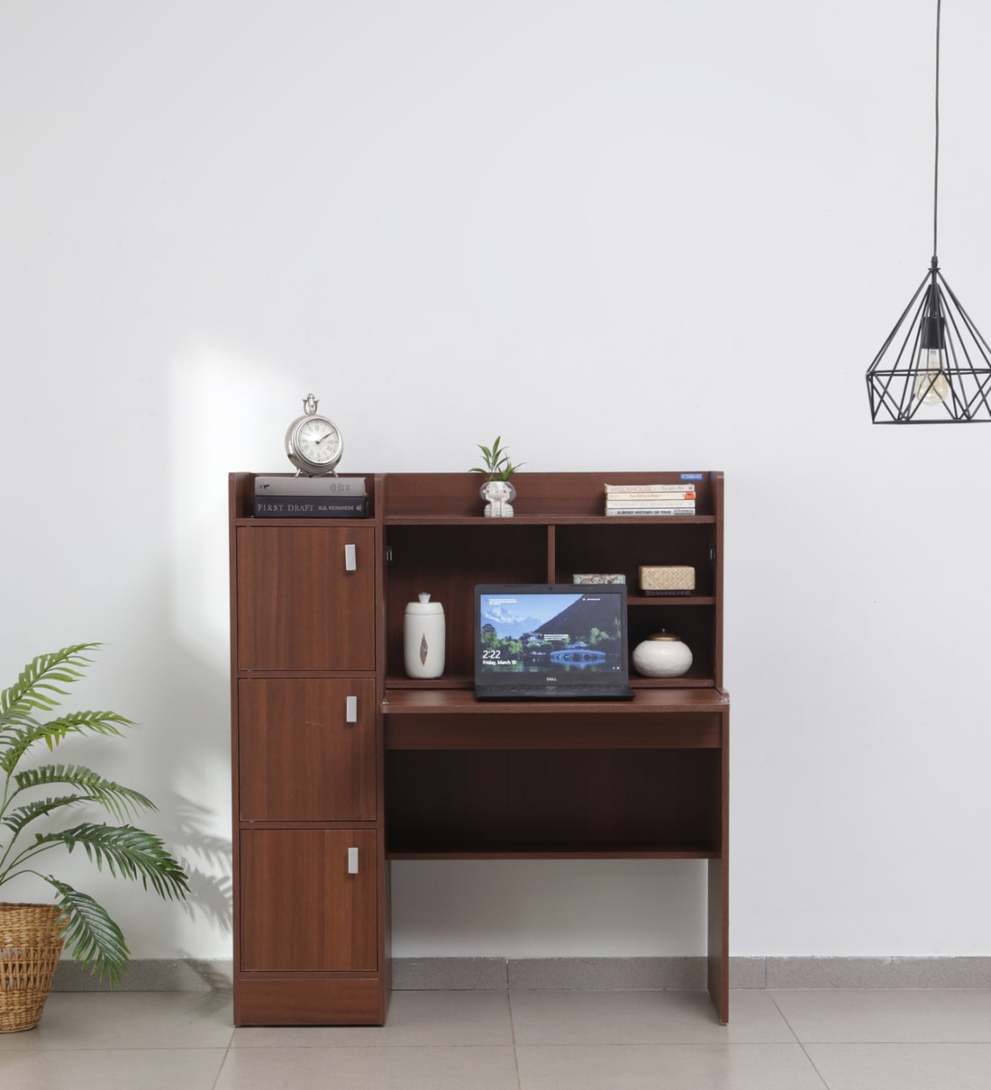 Kosmo Winner Hutch Desk in Rigato Walnut Finish, By Spacewood