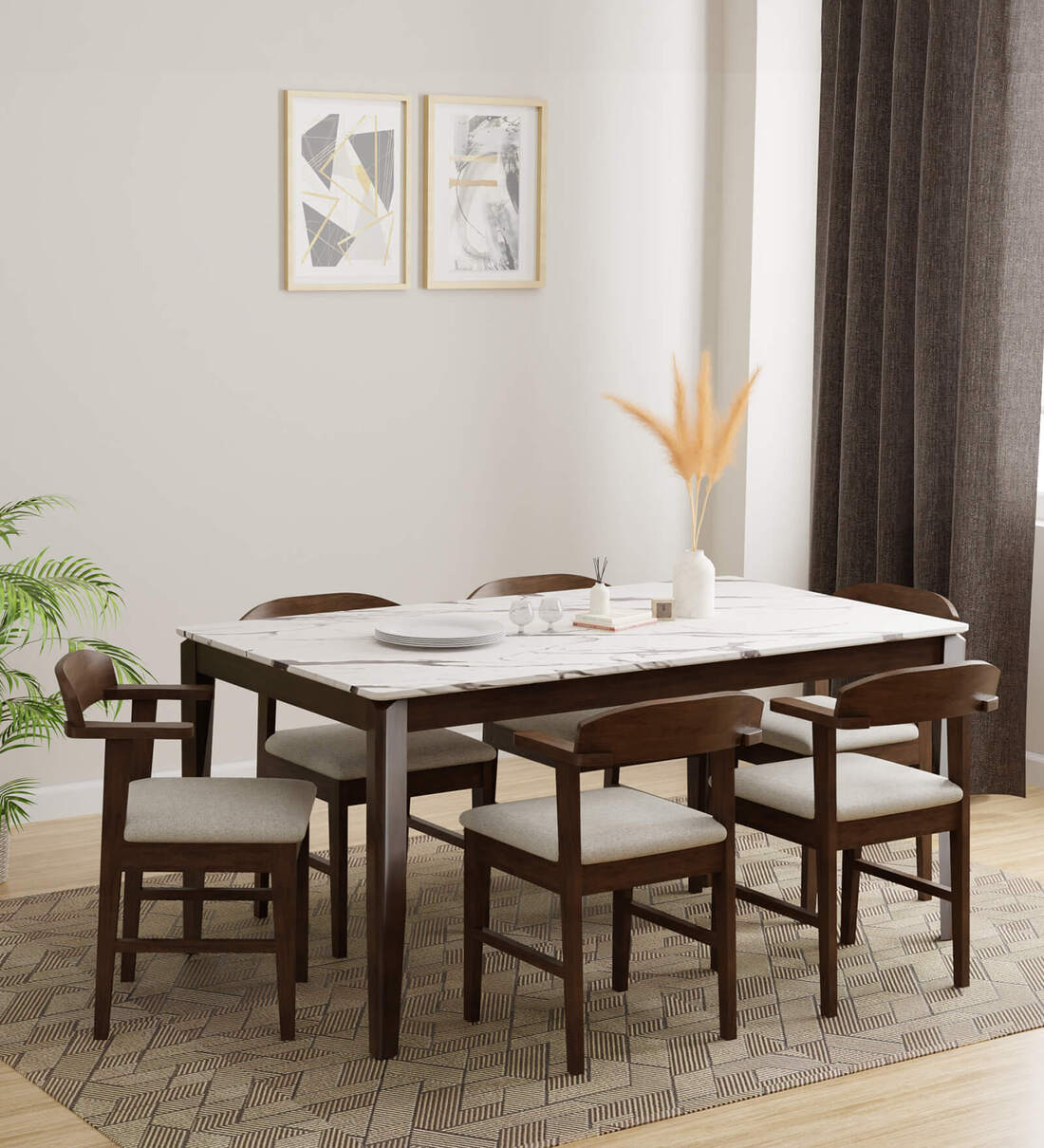 Buy Wondertop Solid Wood 6 Seater Dinning Set In Marble Finish Top at ...