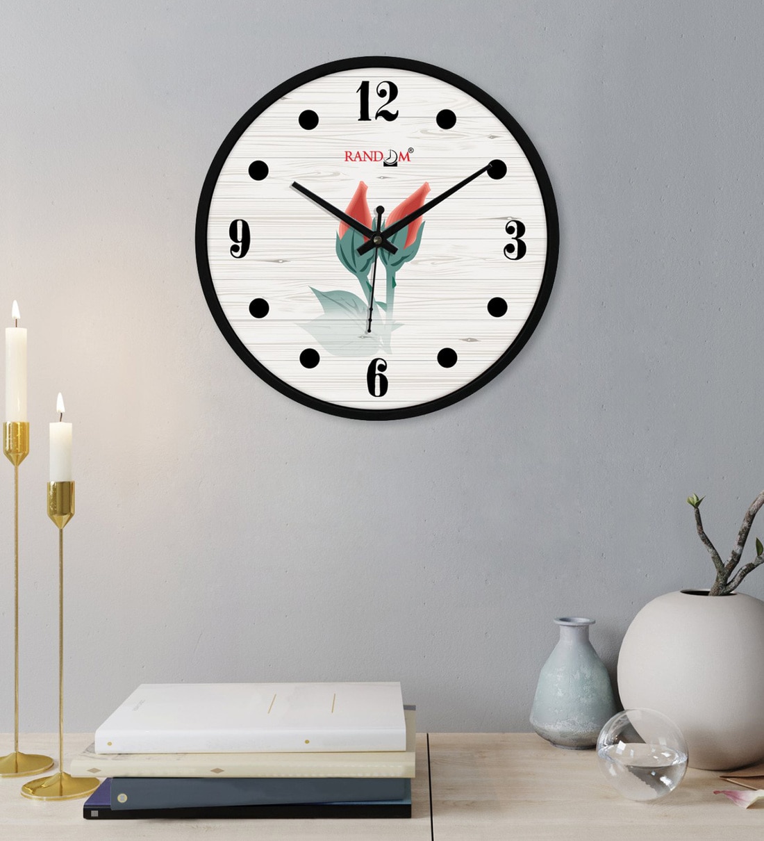 Buy Wooden Red Lily Wall Clock In Black By Random Online Modern Wall   Wooden Red Lily Wall Clock In Black By Random Wooden Red Lily Wall Clock In Black By Random Fwkdnm 