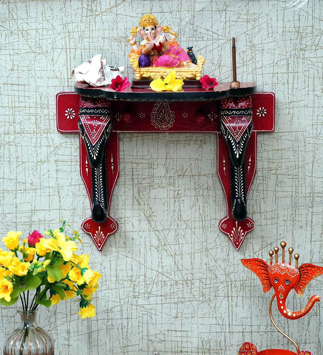 Buy Wooden Red Wall Hanging Pooja Stand by Craft Tree at 5 OFF by