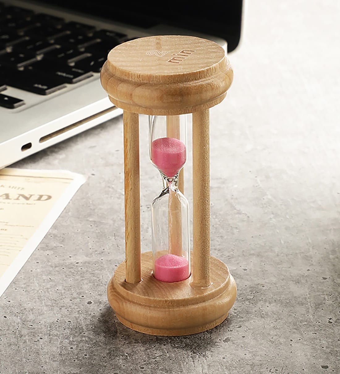 Buy Wooden Round Pink Three Pillar 2 Minute Sand Timer Showpiece Online