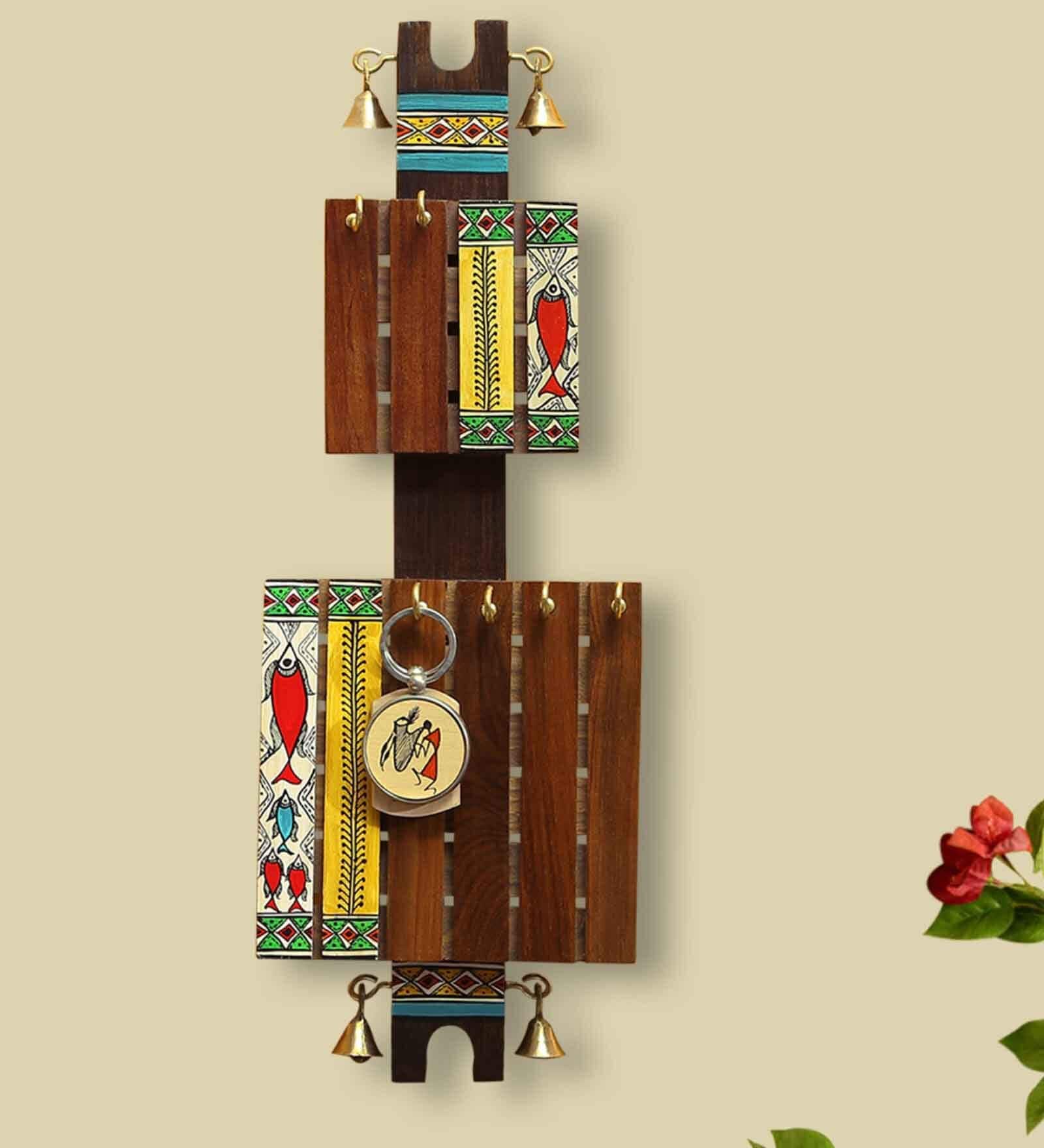 Multicolor - Madhubani Handpainted Wooden Keychain 02