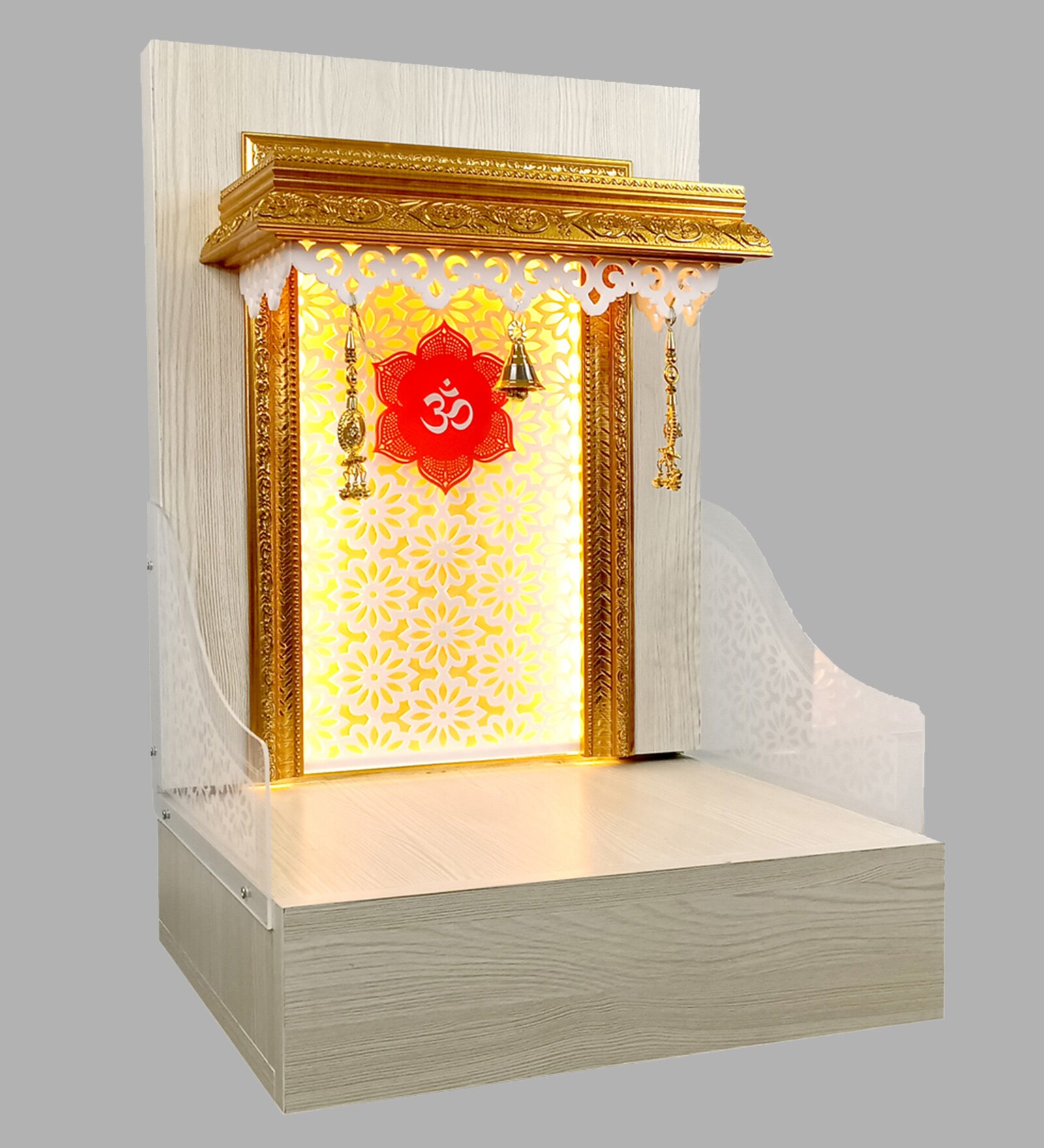 Buy Wooden Pooja Mandir In Pine Colour With LED By The Mandir Store