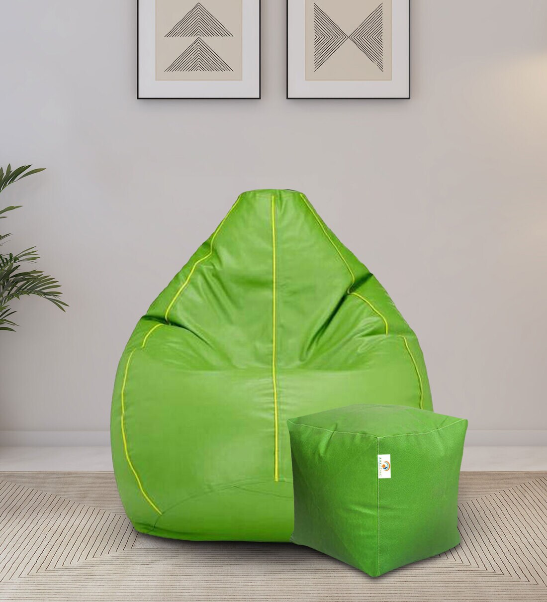 Buy XXXL Leatherette Bean Bag with Beans in Green Colour with Pouffe at 38 OFF by Aarij Mart
