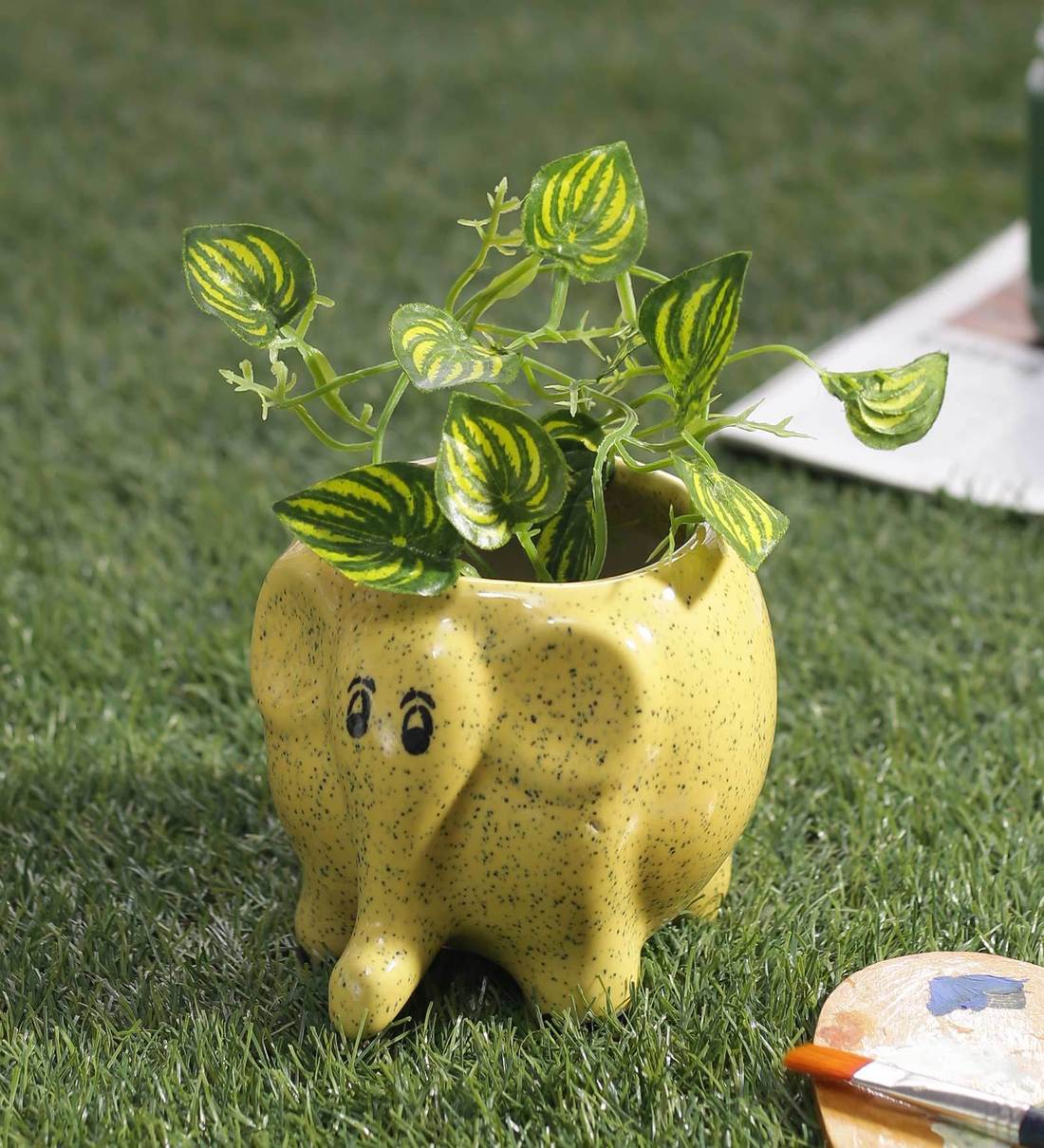 Buy Yellow Ceramic Handcrafted Elephant Shaped Planter Pot By Culstreet