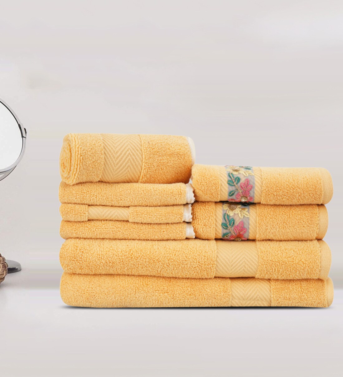 Buy Yellow Cotton Solid 500 GSM Towel Set 8 Pieces by Lush & Beyond at 60 OFF by LUSH & BEYOND