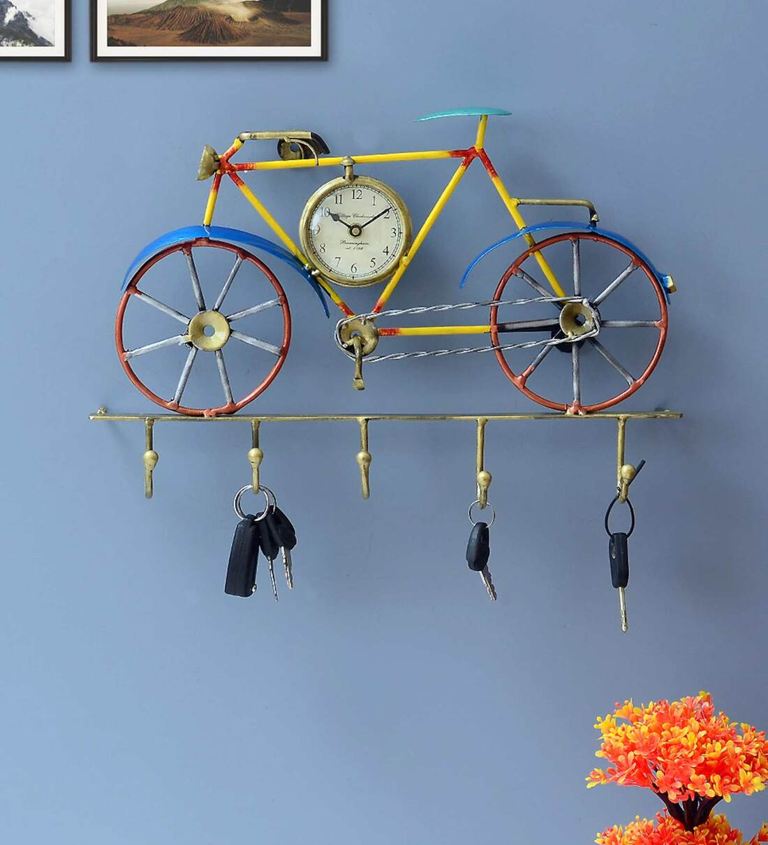 Buy Yellow Iron Cycle With Clock Key Holder at 44 OFF by Craft Tree