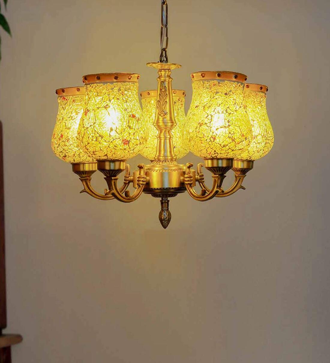 Buy Ashley Yellow Metal Shaded Chandelier by Fos Lighting Online ...