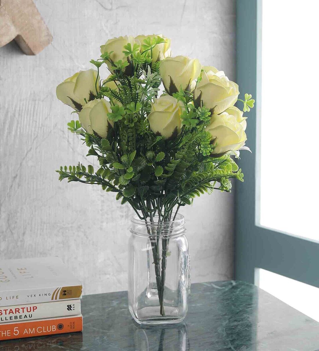 Buy Yellow Roses Artificial Plant without Pot, Set of 2 by Foliyaj