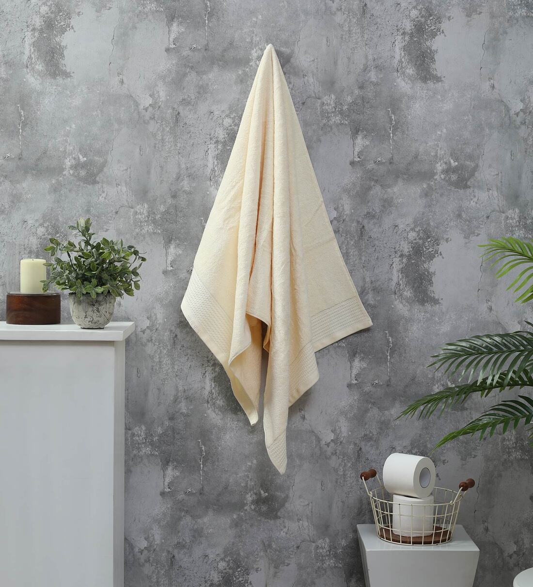 Buy Yellow Solid 550 GSM Cotton Bath Towel by Raymond Home Online Solid Colour Bath Towels