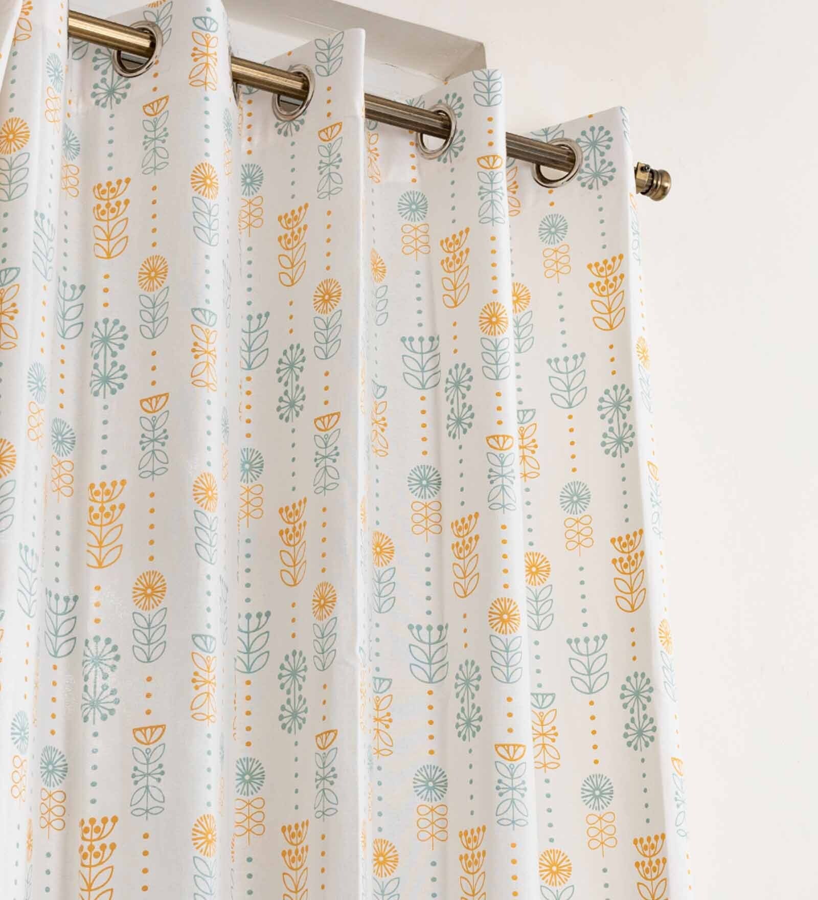 Buy Yellow Cotton Floral 5.5 Ft Semisheer Rod Pocket 1 Window Curtain