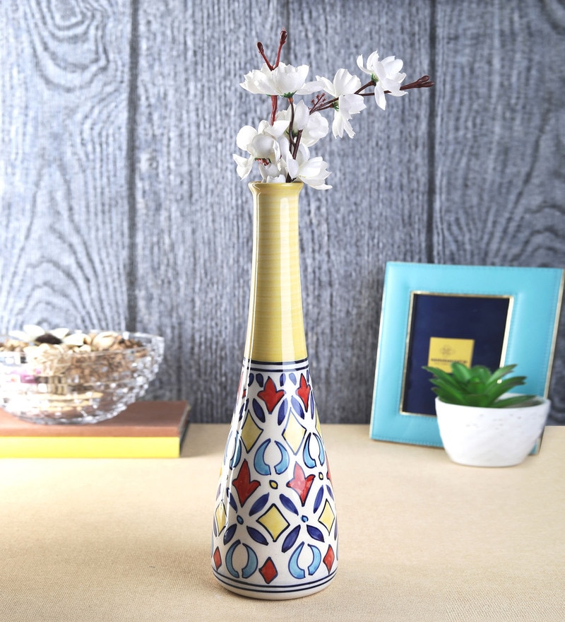 Buy Yellow Ceramic Modern Bottle Shape Carrot Elegant Vase By