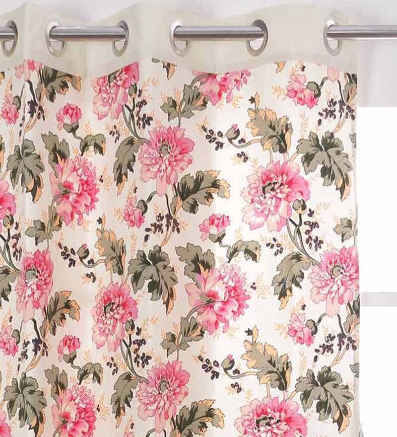 Buy Swayam Bright Yellow Cotton Floral 60x54 Inch Eyelet Window