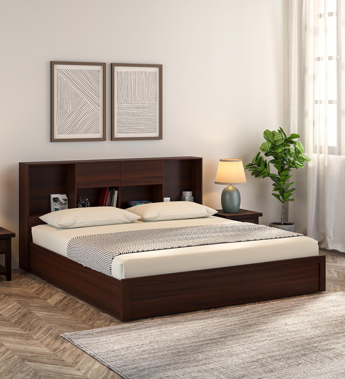 Buy Yume King Size Bed in Walnut Finish with Box Storage Online ...