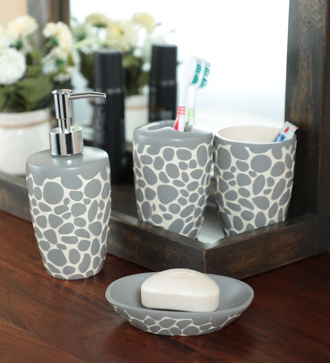 Buy Zahab Ceramic Multicolour Bathroom Accessories Set Set Of 4