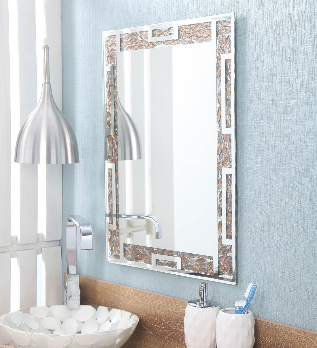 Buy Zahab Gold/Silver Glass Textured Wall Mounted Decorative Mirror