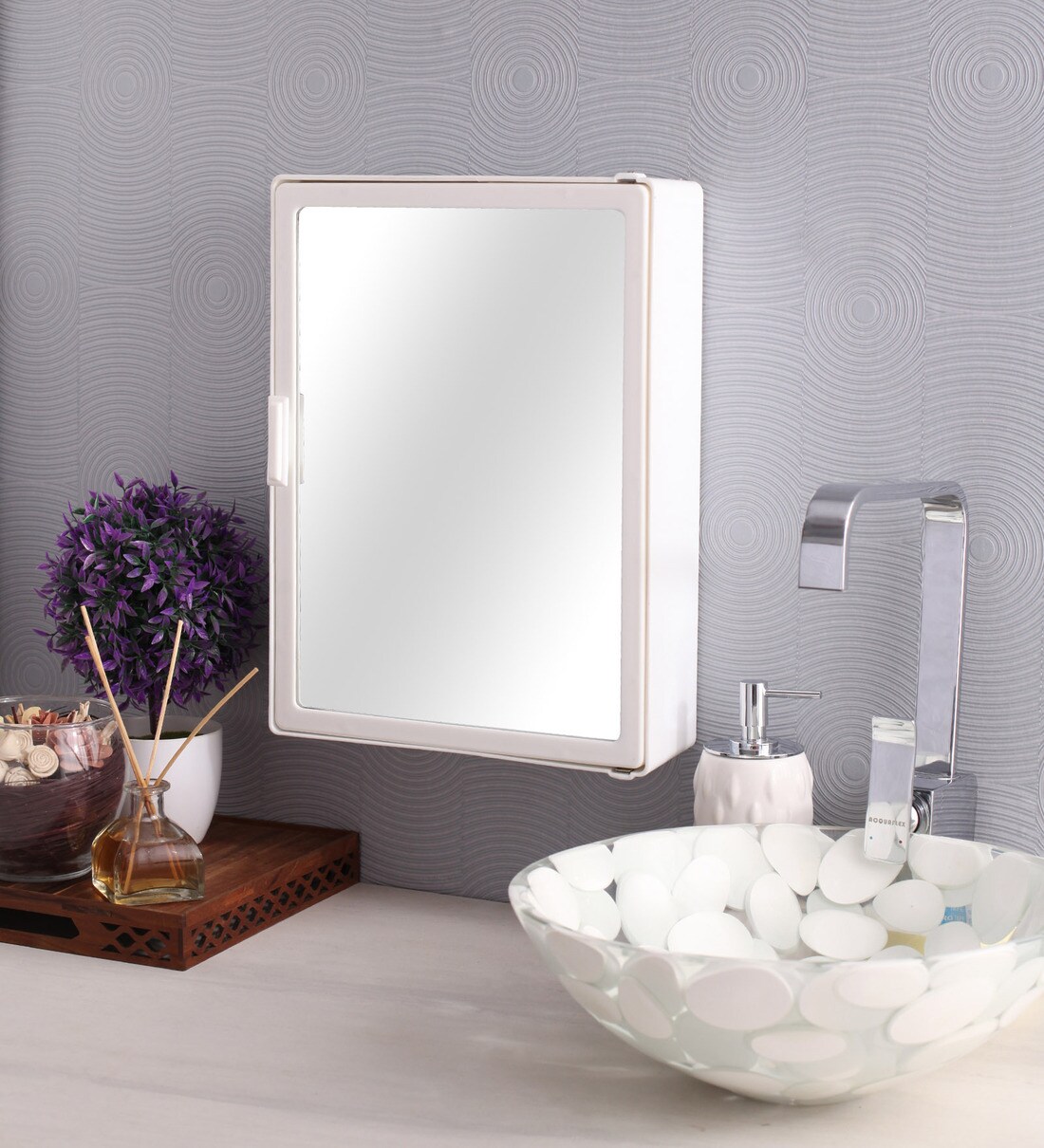 Buy Plastic White 4 Compartment Bathroom With Mirror by Zahab