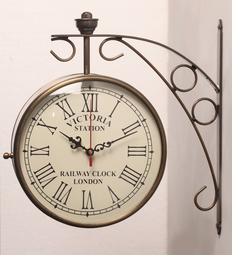 Buy Gold Finish Iron Railway Clock by Zahab Online Railway Clocks