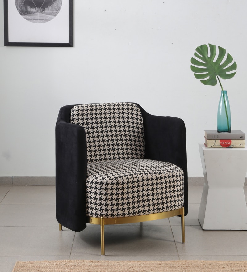 Buy Zara Velvet Arm Chair In Black & White Colour At 15% Off By Star India  | Pepperfry