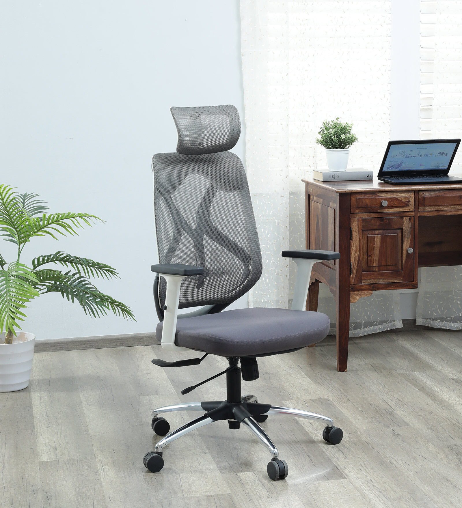 Buy Zen Breathable Mesh Ergonomic Chair in White & Grey Colour Online