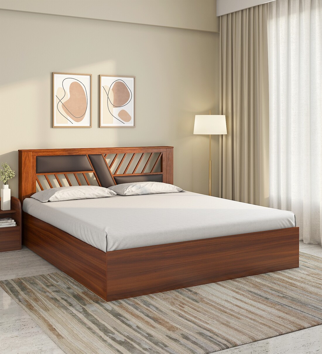 Buy Zion Max Queen Size Bed in Walnut Finish with Box Storage at 58% ...