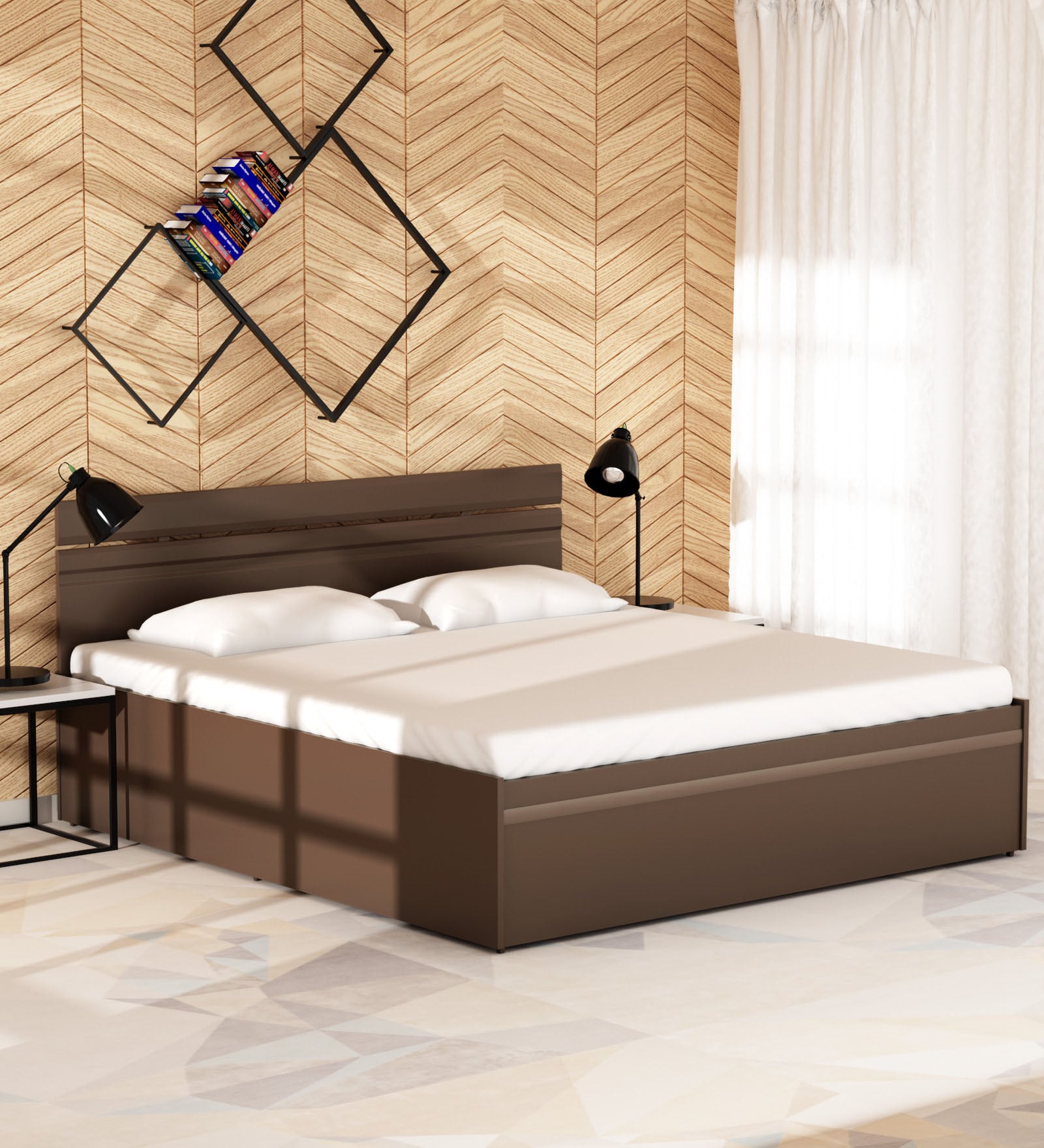 Buy Zurina King Size Bed with Storage in Wenge Finish by Godrej Interio