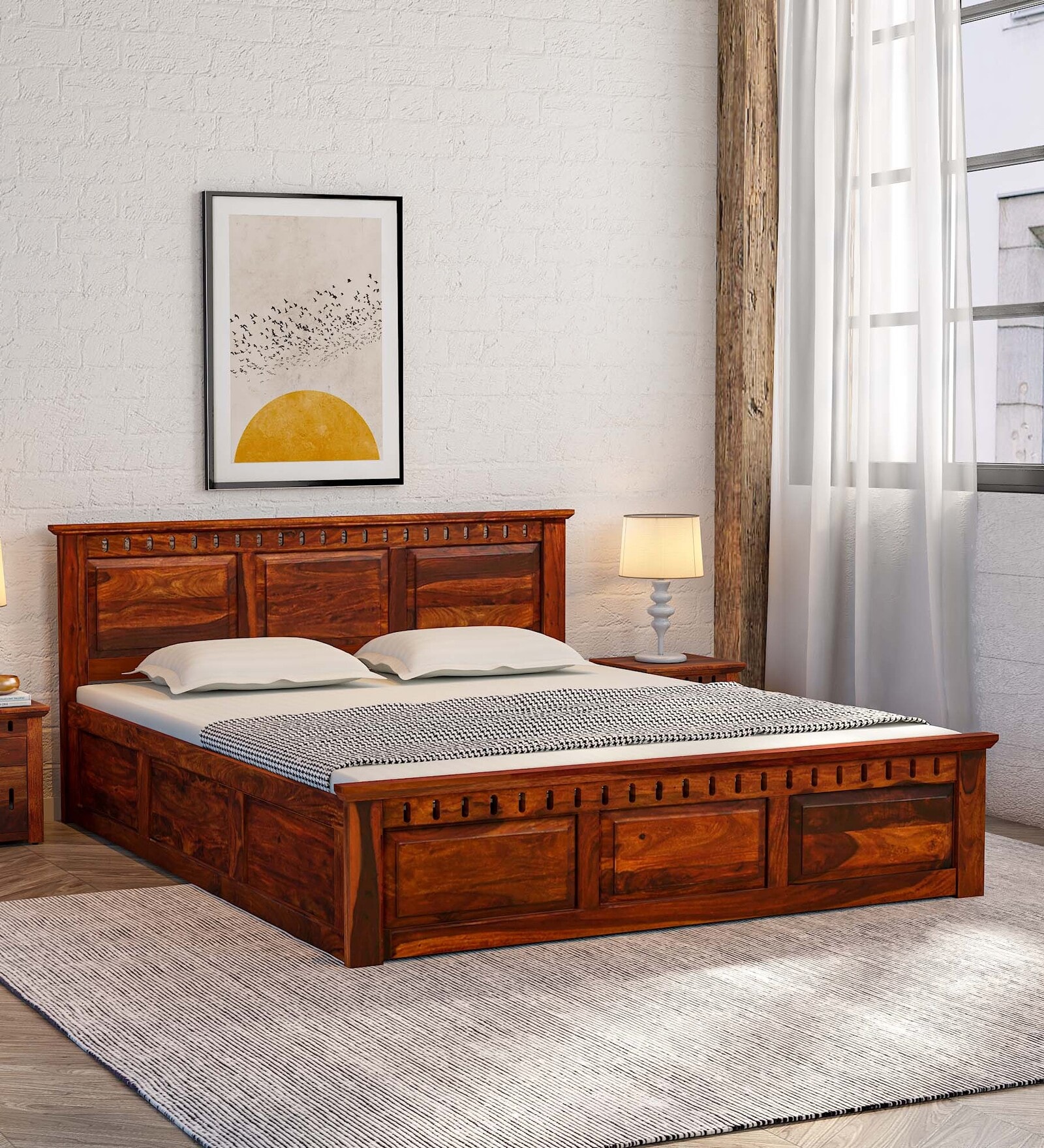 Buy Zurndorf Solid Wood King Size Bed In Honey Oak Finish With Box